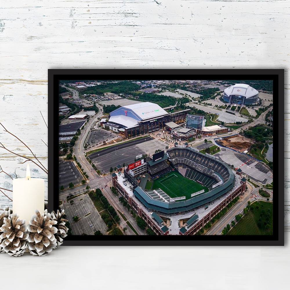 Globe Life Field Aerial View, Stadium Canvas, Sport Art, Framed Canvas Print Wall Art, Floating Frame