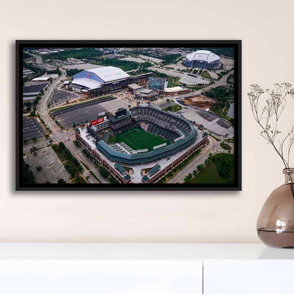 Globe Life Field Aerial View, Stadium Canvas, Sport Art, Framed Canvas Print Wall Art, Floating Frame