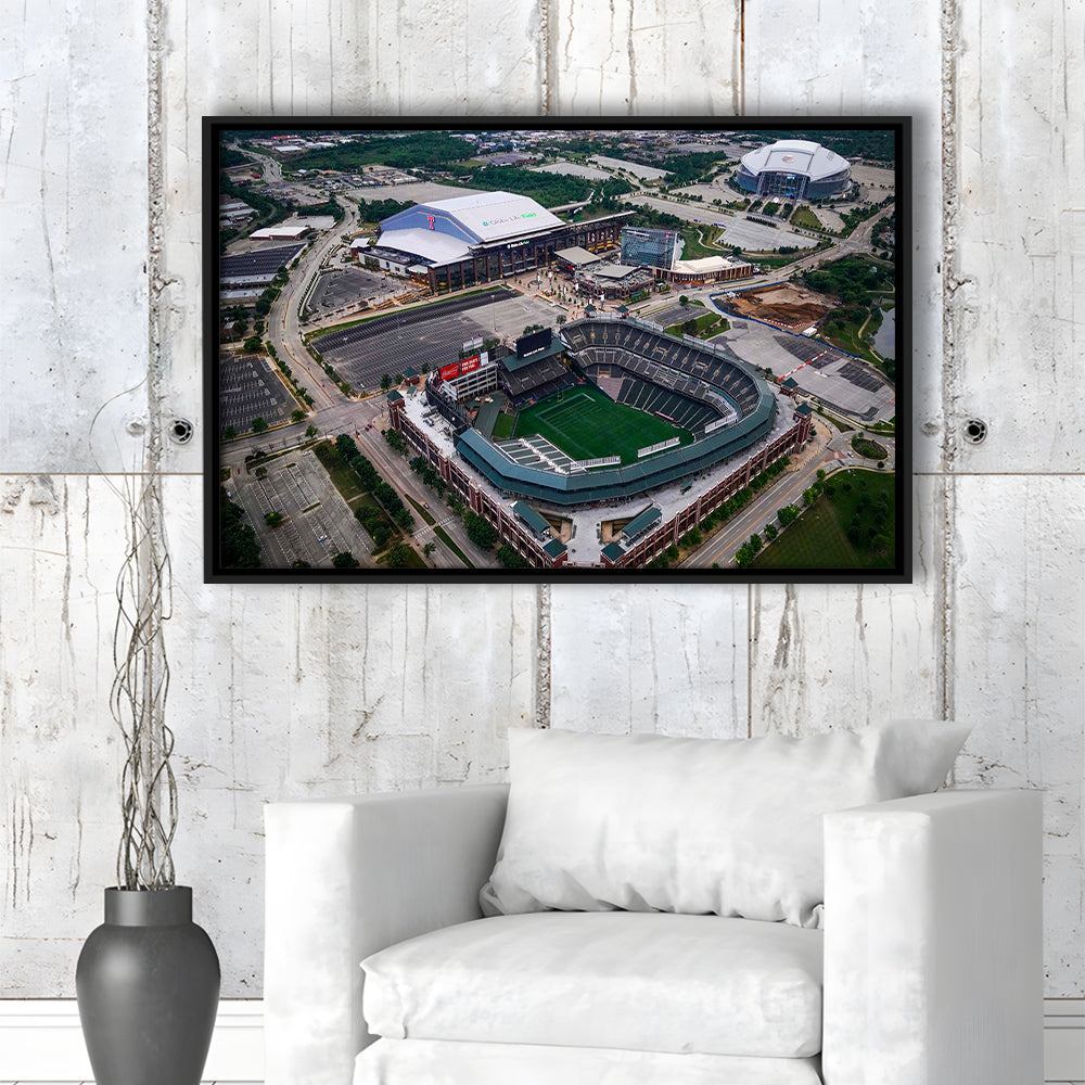 Globe Life Field Aerial View, Stadium Canvas, Sport Art, Framed Canvas Print Wall Art, Floating Frame