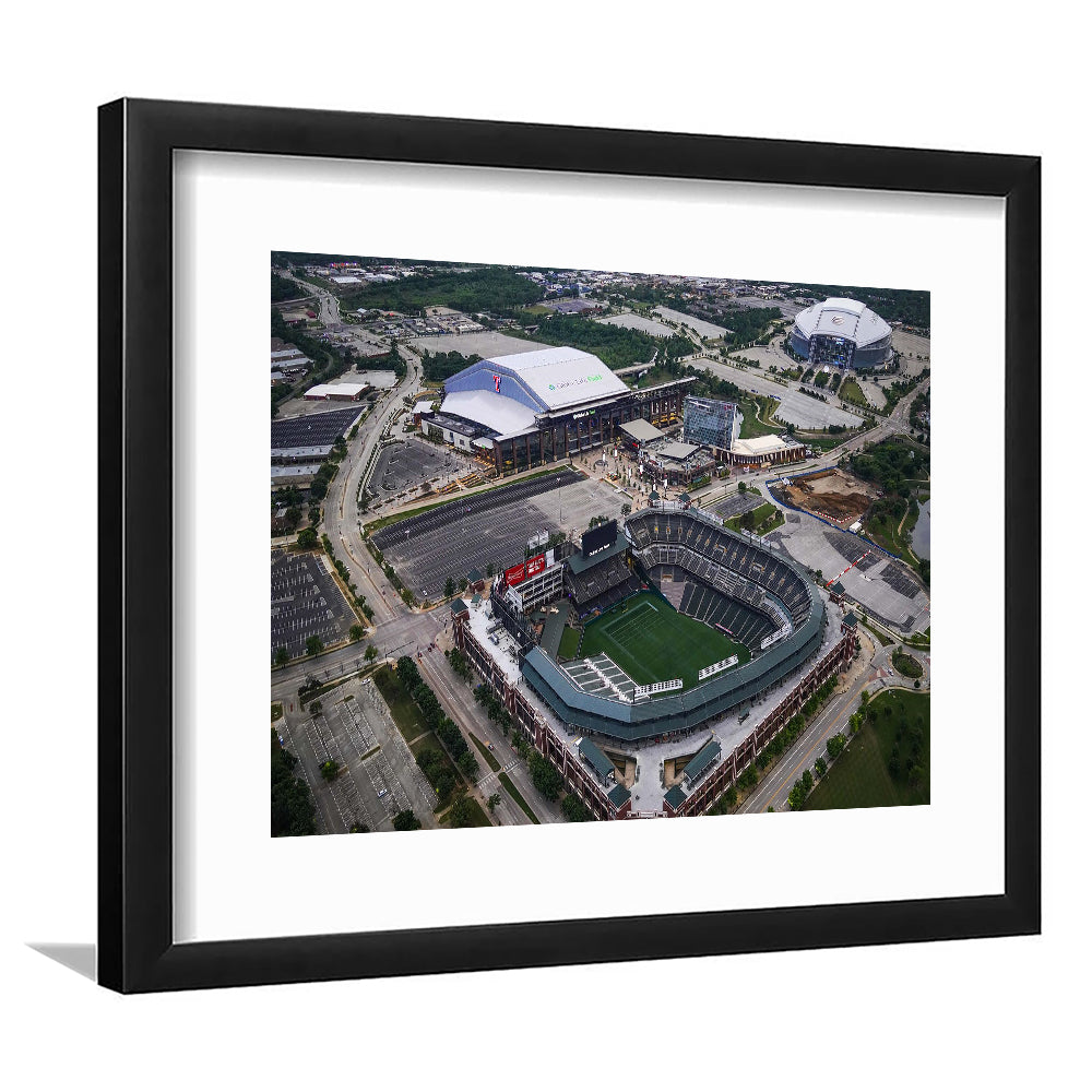 Globe Life Field Aerial View, Stadium Canvas, Sport Art, Gift for him, White Border Framed Art Print Wall Decor