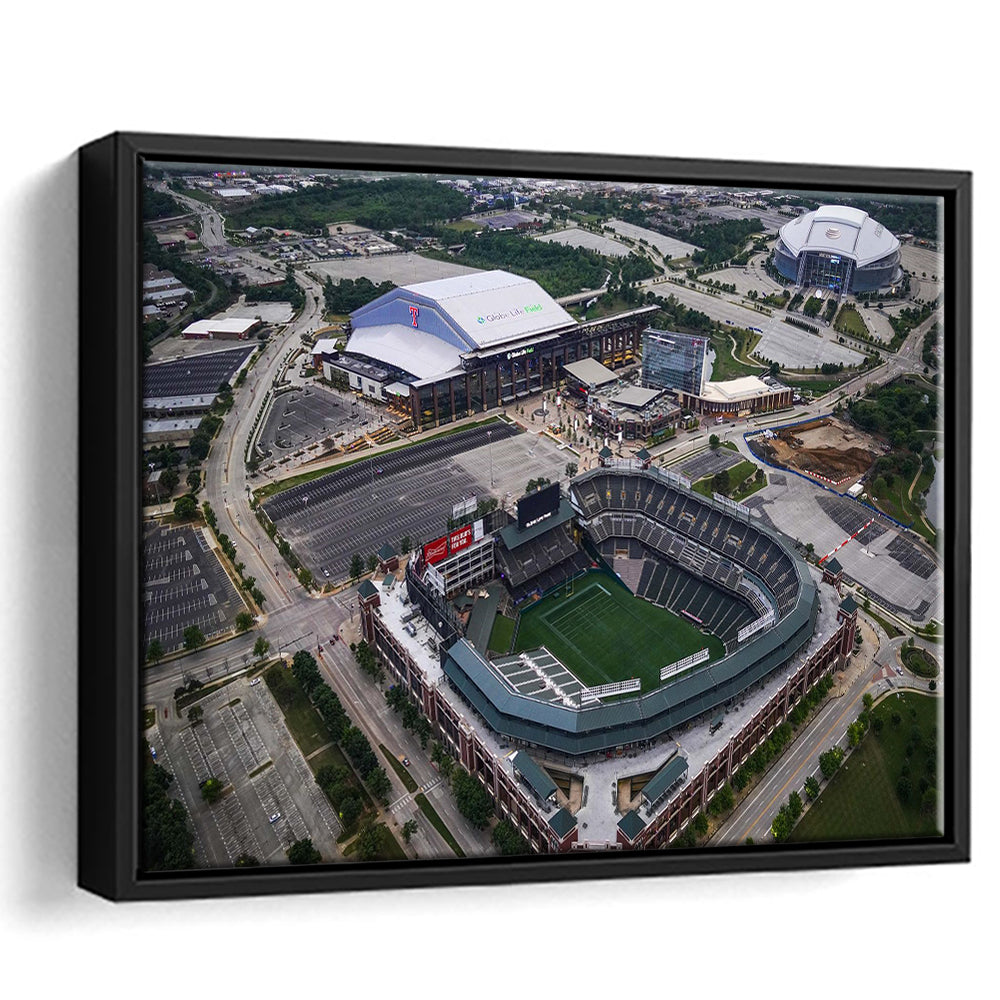 Globe Life Field Aerial View, Stadium Canvas, Sport Art, Framed Canvas Print Wall Art, Floating Frame