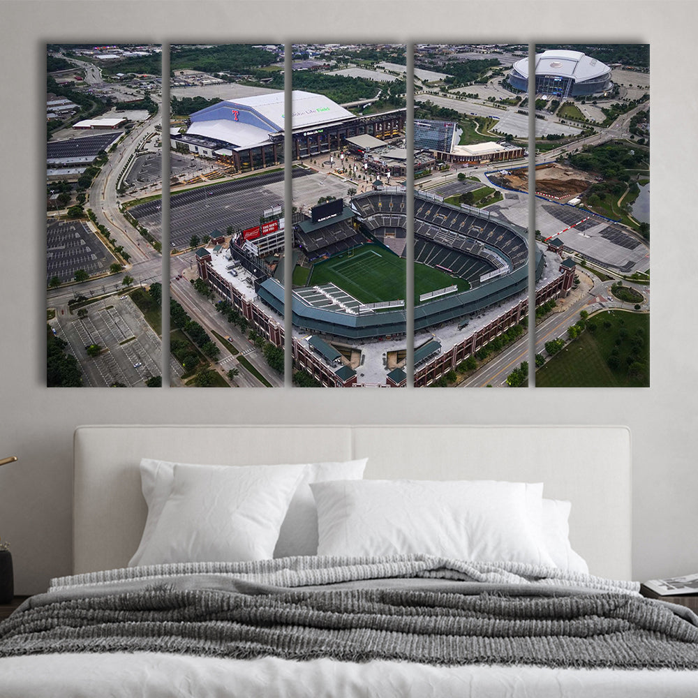 Globe Life Field Aerial View, Stadium Canvas, Sport Art, 5 Panel B, Extra Large Canvas, Canvas Print Wall Art