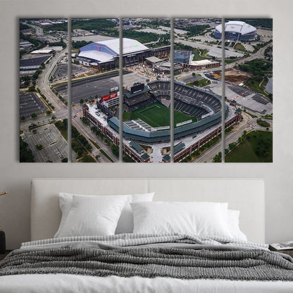 Globe Life Field Aerial View, Stadium Canvas, Sport Art, 5 Panel B, Extra Large Canvas, Canvas Print Wall Art
