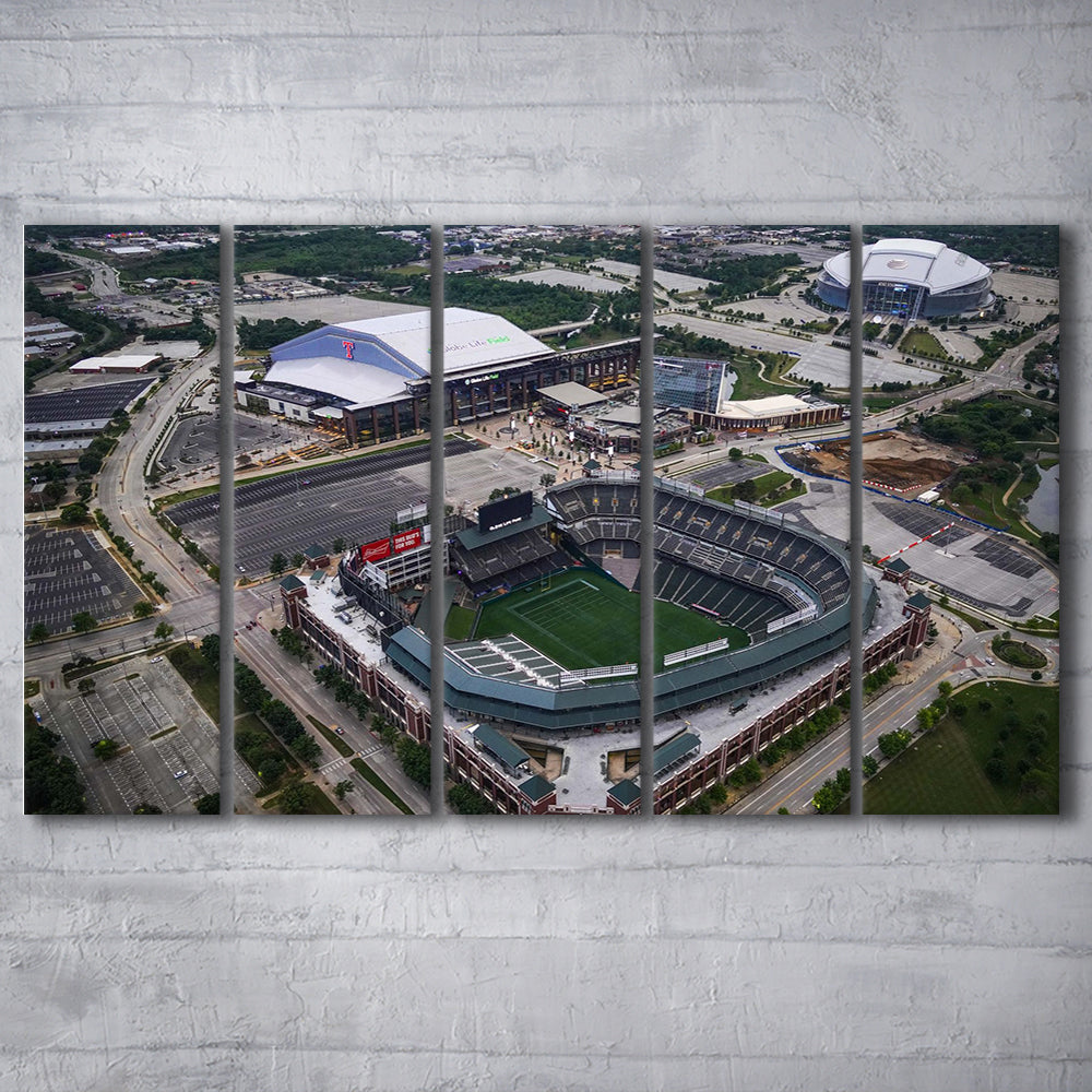Globe Life Field Aerial View, Stadium Canvas, Sport Art, 5 Panel B, Extra Large Canvas, Canvas Print Wall Art