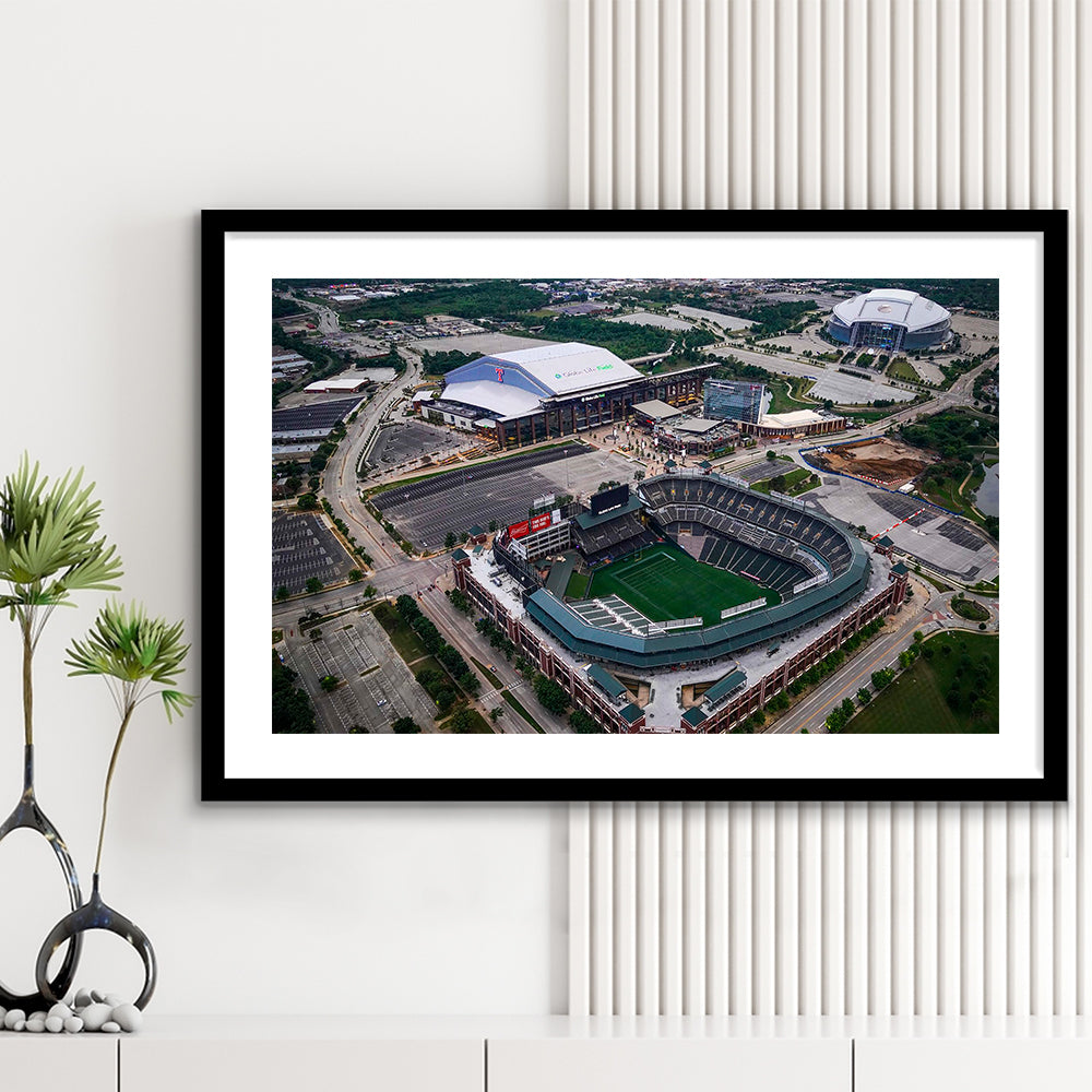 Globe Life Field Aerial View, Stadium Canvas, Sport Art, Gift for him, White Border Framed Art Print Wall Decor