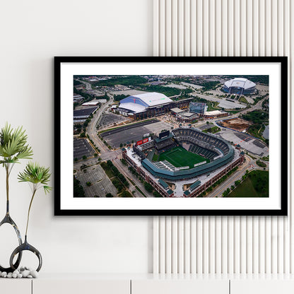 Globe Life Field Aerial View, Stadium Canvas, Sport Art, Gift for him, White Border Framed Art Print Wall Decor