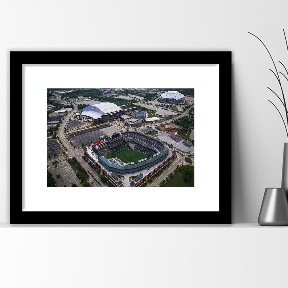 Globe Life Field Aerial View, Stadium Canvas, Sport Art, Gift for him, White Border Framed Art Print Wall Decor