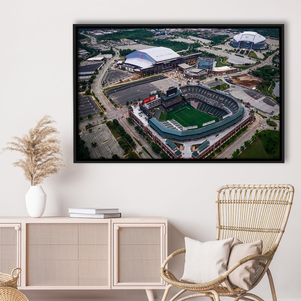 Globe Life Field Aerial View, Stadium Canvas, Sport Art, Framed Canvas Print Wall Art, Floating Frame