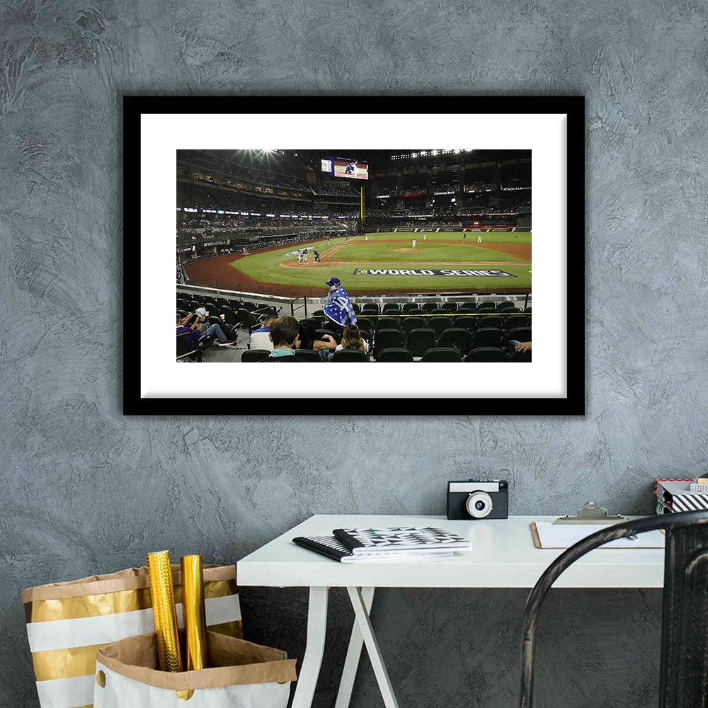 Globe Life Field, Stadium Canvas, Sport Art, Gift for him, White Border Framed Art Print Wall Decor