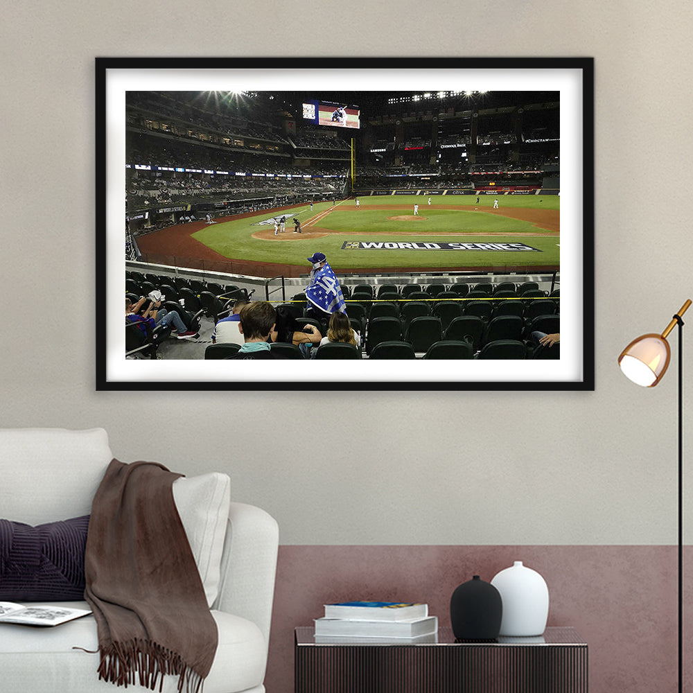 Globe Life Field, Stadium Canvas, Sport Art, Gift for him, White Border Framed Art Print Wall Decor