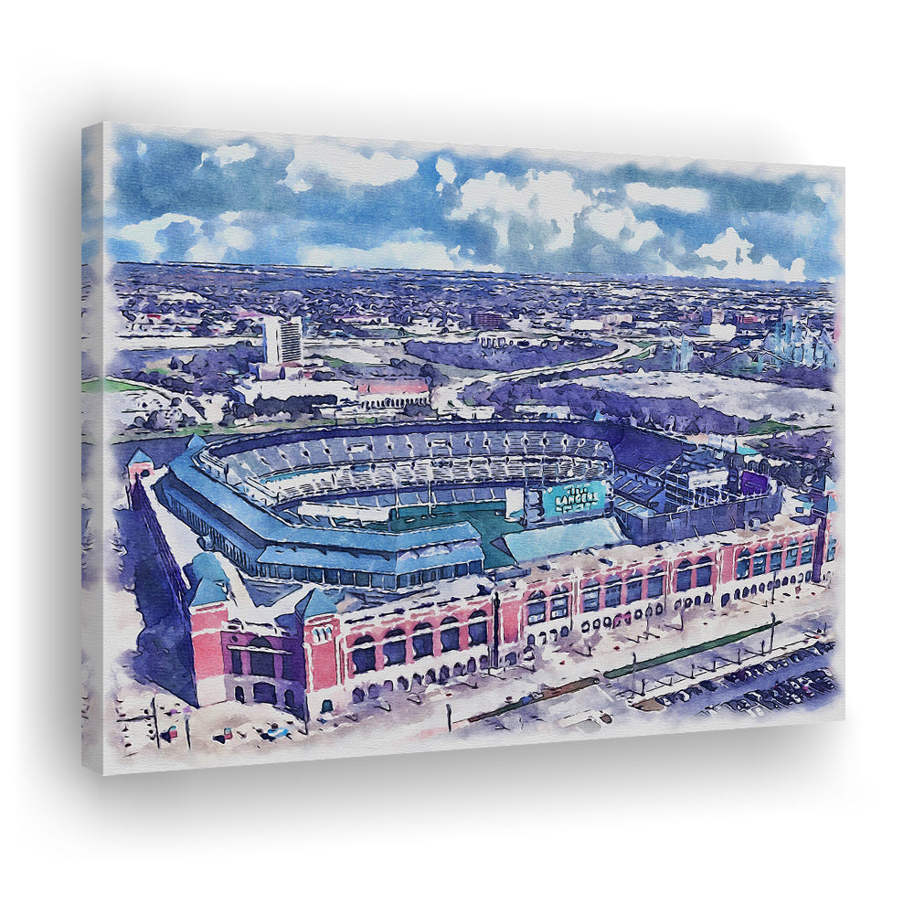 Globe Life Field Painting Stadium Watercolor, Arlington Texas Baseball, Sport Art, Gifts for him, Canvas Print Wall Art