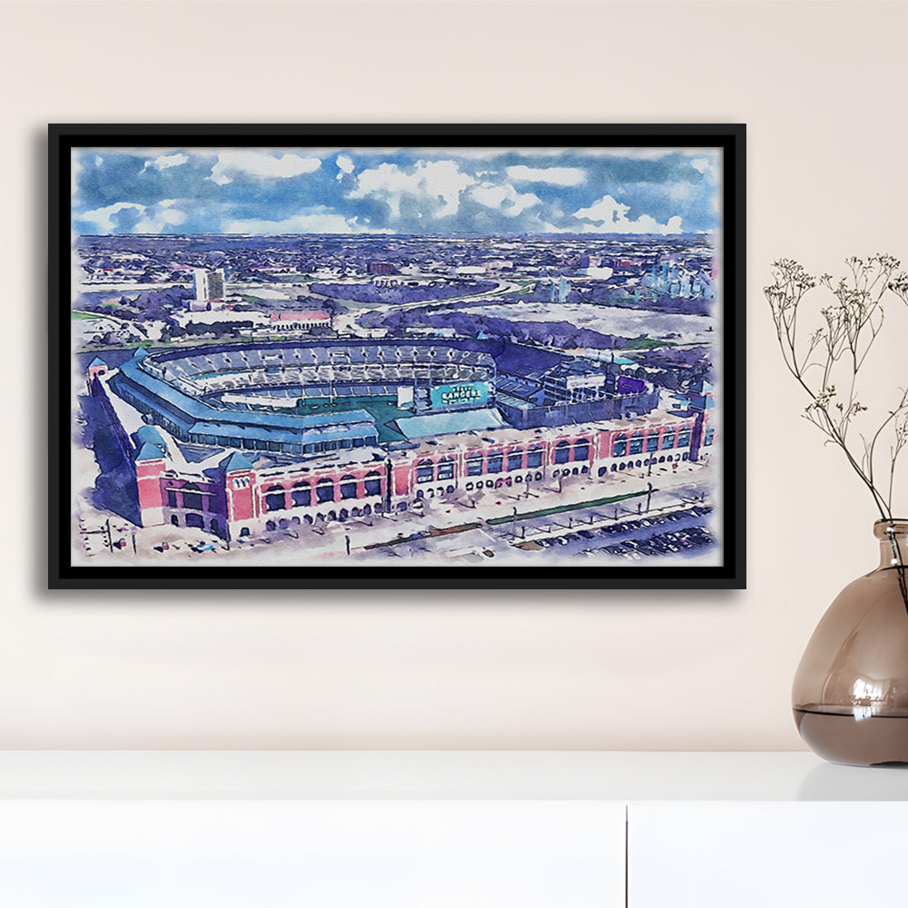 Globe Life Field Painting Stadium Watercolor, Arlington Texas Baseball, Sport Gift Art, Framed Canvas Print Wall Art