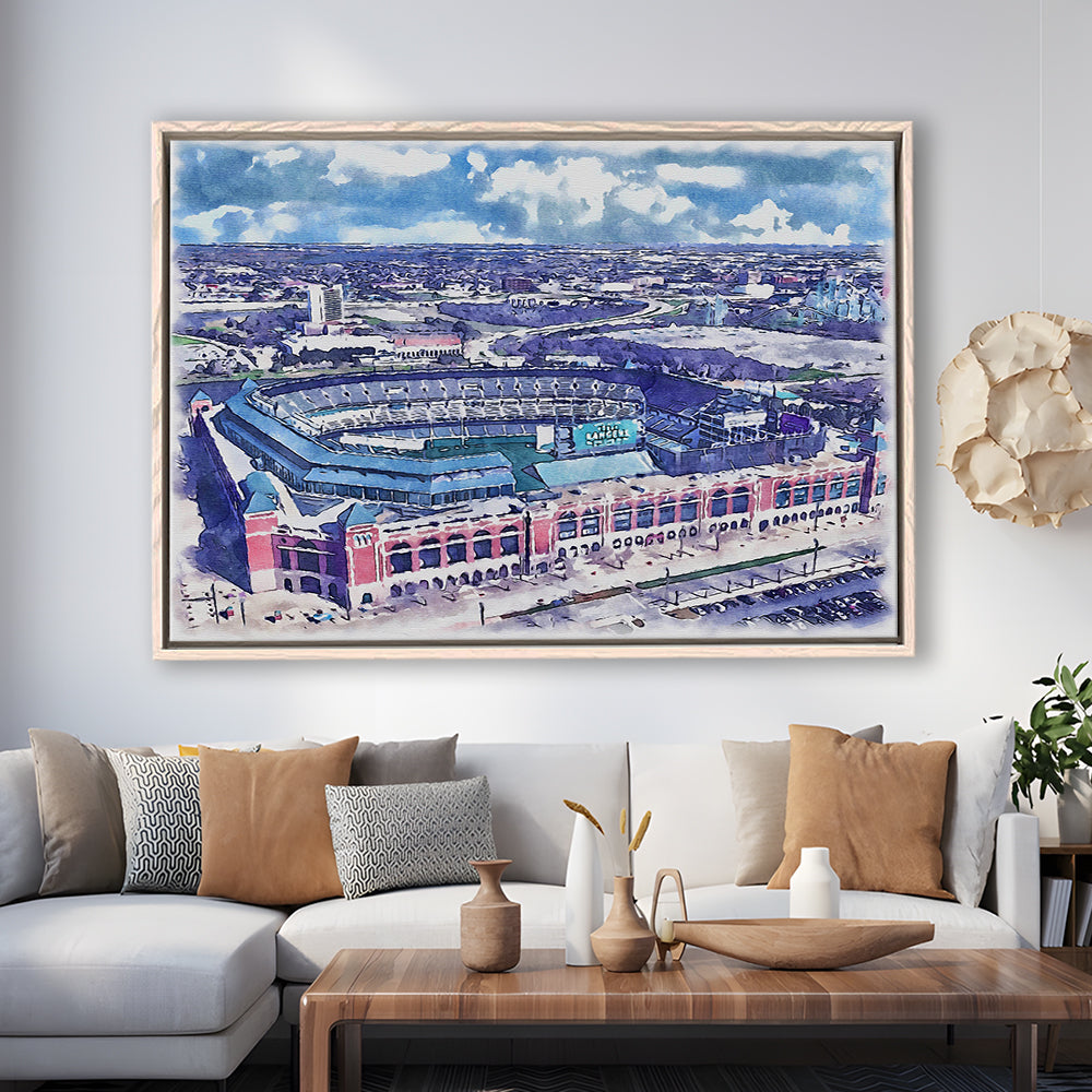 Globe Life Field Painting Stadium Watercolor, Arlington Texas Baseball, Sport Gift Art, Framed Canvas Print Wall Art