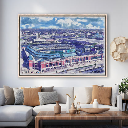 Globe Life Field Painting Stadium Watercolor, Arlington Texas Baseball, Sport Gift Art, Framed Canvas Print Wall Art