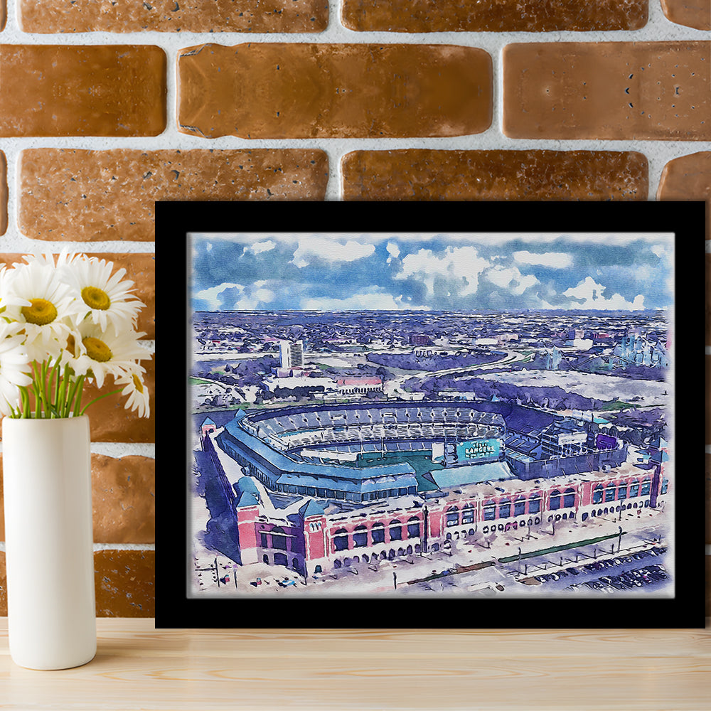 Globe Life Field Painting Stadium Watercolor, Arlington Texas Baseball, Sport Gift Art, Framed Art Print Wall Decor