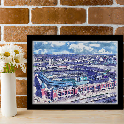 Globe Life Field Painting Stadium Watercolor, Arlington Texas Baseball, Sport Gift Art, Framed Art Print Wall Decor