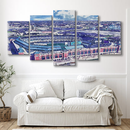 Globe Life Field Painting Stadium Watercolor, Arlington Texas Baseball, Sport Art, Mixed 5 Panel, Canvas Print Wall Art