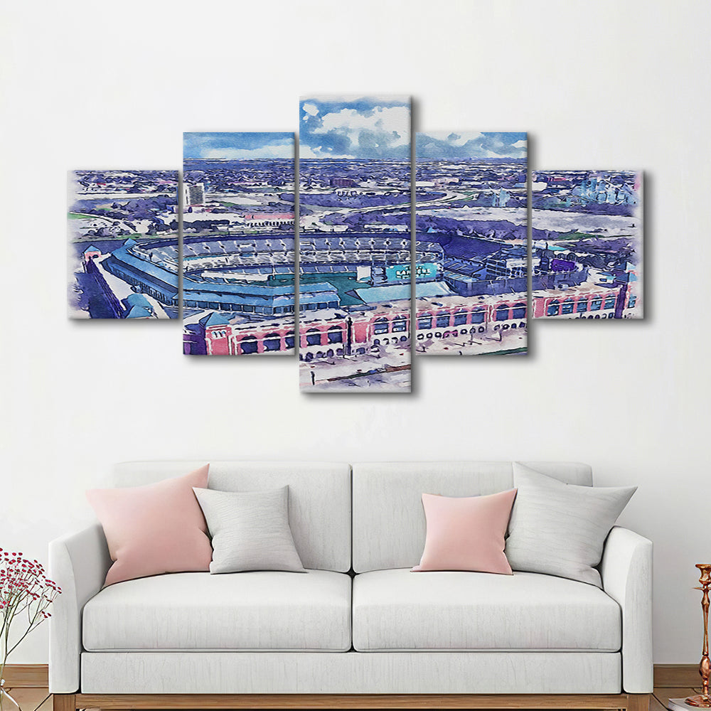 Globe Life Field Painting Stadium Watercolor, Arlington Texas Baseball, Sport Art, Mixed 5 Panel, Canvas Print Wall Art