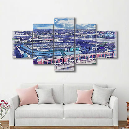 Globe Life Field Painting Stadium Watercolor, Arlington Texas Baseball, Sport Art, Mixed 5 Panel, Canvas Print Wall Art
