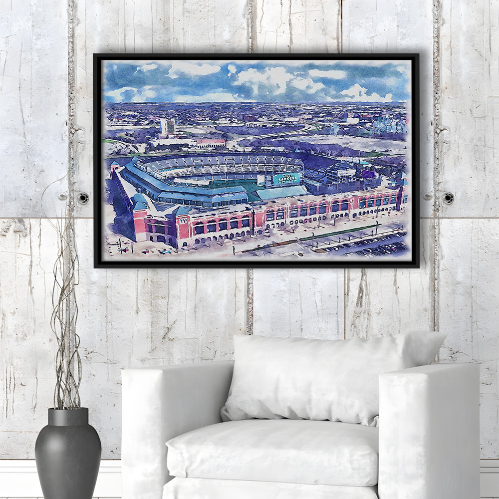Globe Life Field Painting Stadium Watercolor, Arlington Texas Baseball, Sport Gift Art, Framed Canvas Print Wall Art