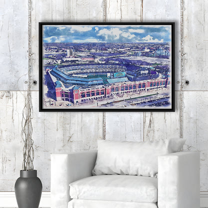 Globe Life Field Painting Stadium Watercolor, Arlington Texas Baseball, Sport Gift Art, Framed Canvas Print Wall Art
