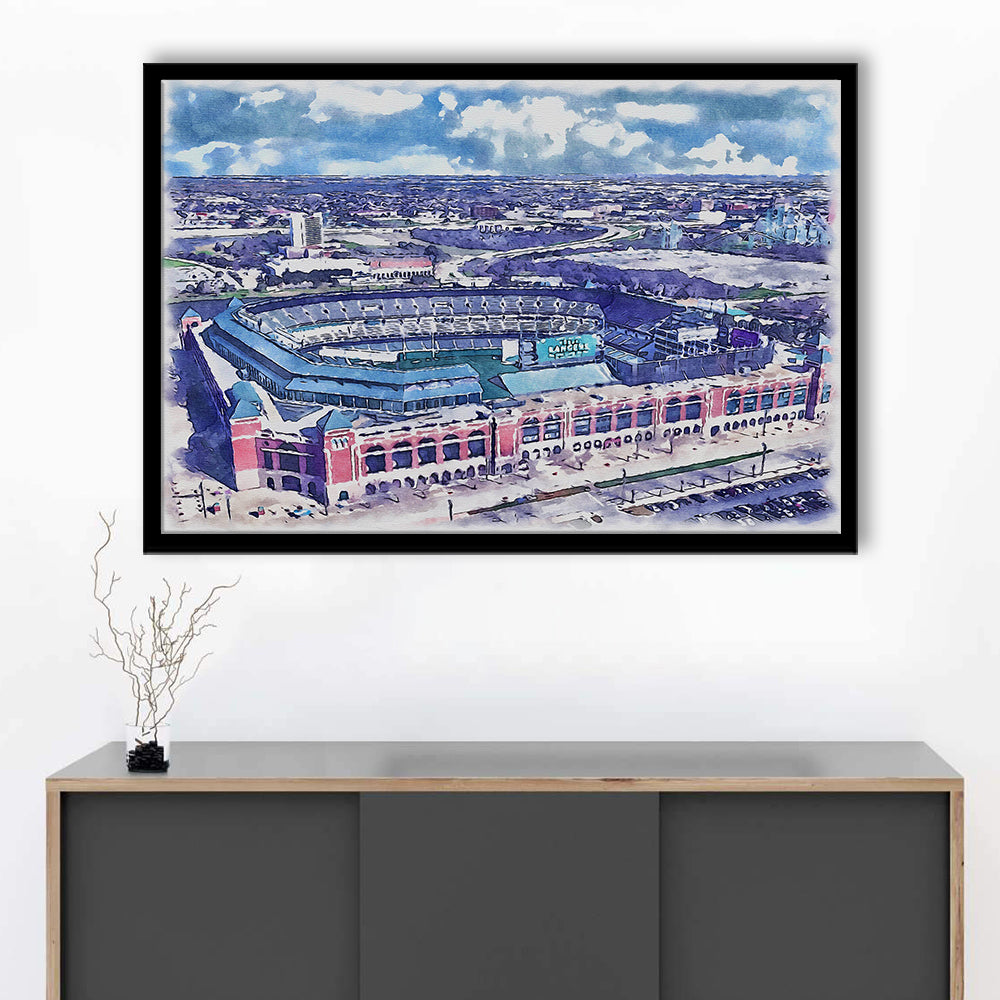 Globe Life Field Painting Stadium Watercolor, Arlington Texas Baseball, Sport Gift Art, Framed Art Print Wall Decor