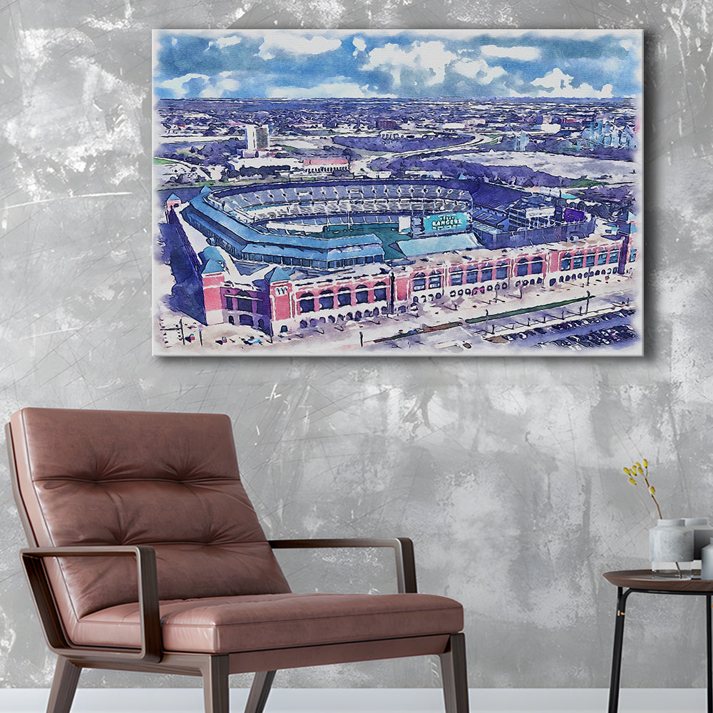 Globe Life Field Painting Stadium Watercolor, Arlington Texas Baseball, Sport Art, Gifts for him, Canvas Print Wall Art