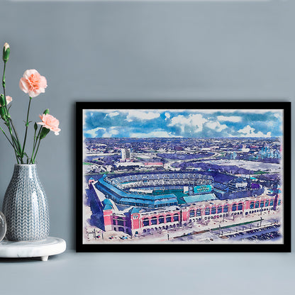 Globe Life Field Painting Stadium Watercolor, Arlington Texas Baseball, Sport Gift Art, Framed Art Print Wall Decor