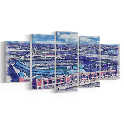 Globe Life Field Painting Stadium Watercolor, Arlington Texas Baseball, Sport Art, Mixed 5 Panel, Canvas Print Wall Art