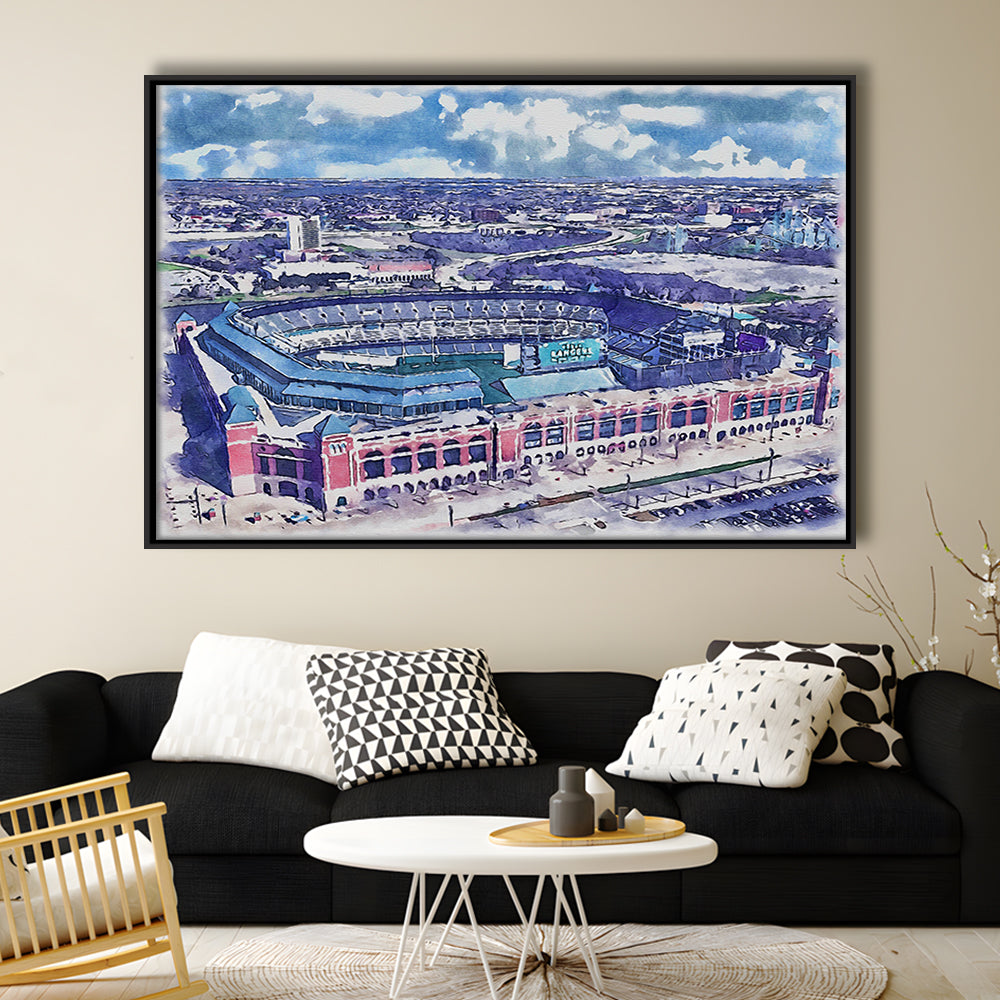 Globe Life Field Painting Stadium Watercolor, Arlington Texas Baseball, Sport Gift Art, Framed Canvas Print Wall Art