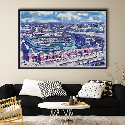 Globe Life Field Painting Stadium Watercolor, Arlington Texas Baseball, Sport Gift Art, Framed Canvas Print Wall Art