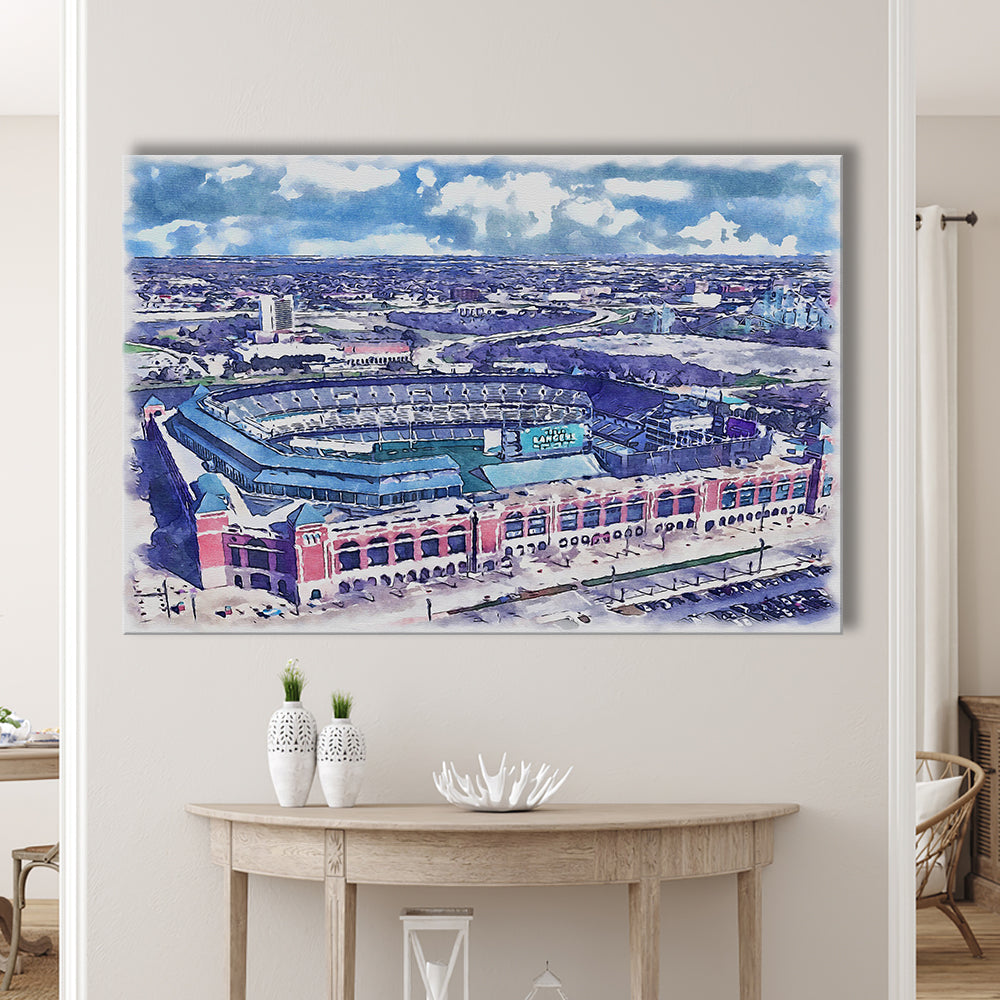 Globe Life Field Painting Stadium Watercolor, Arlington Texas Baseball, Sport Art, Gifts for him, Canvas Print Wall Art