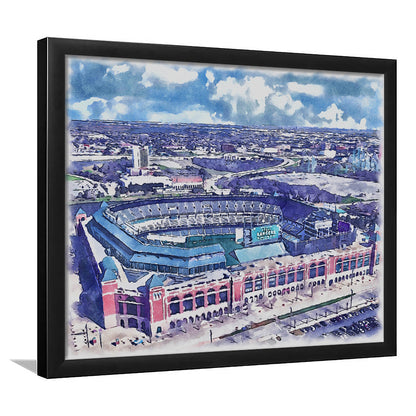 Globe Life Field Painting Stadium Watercolor, Arlington Texas Baseball, Sport Gift Art, Framed Art Print Wall Decor