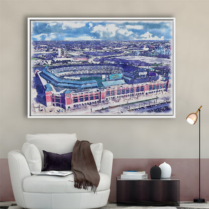 Globe Life Field Painting Stadium Watercolor, Arlington Texas Baseball, Sport Gift Art, Framed Canvas Print Wall Art