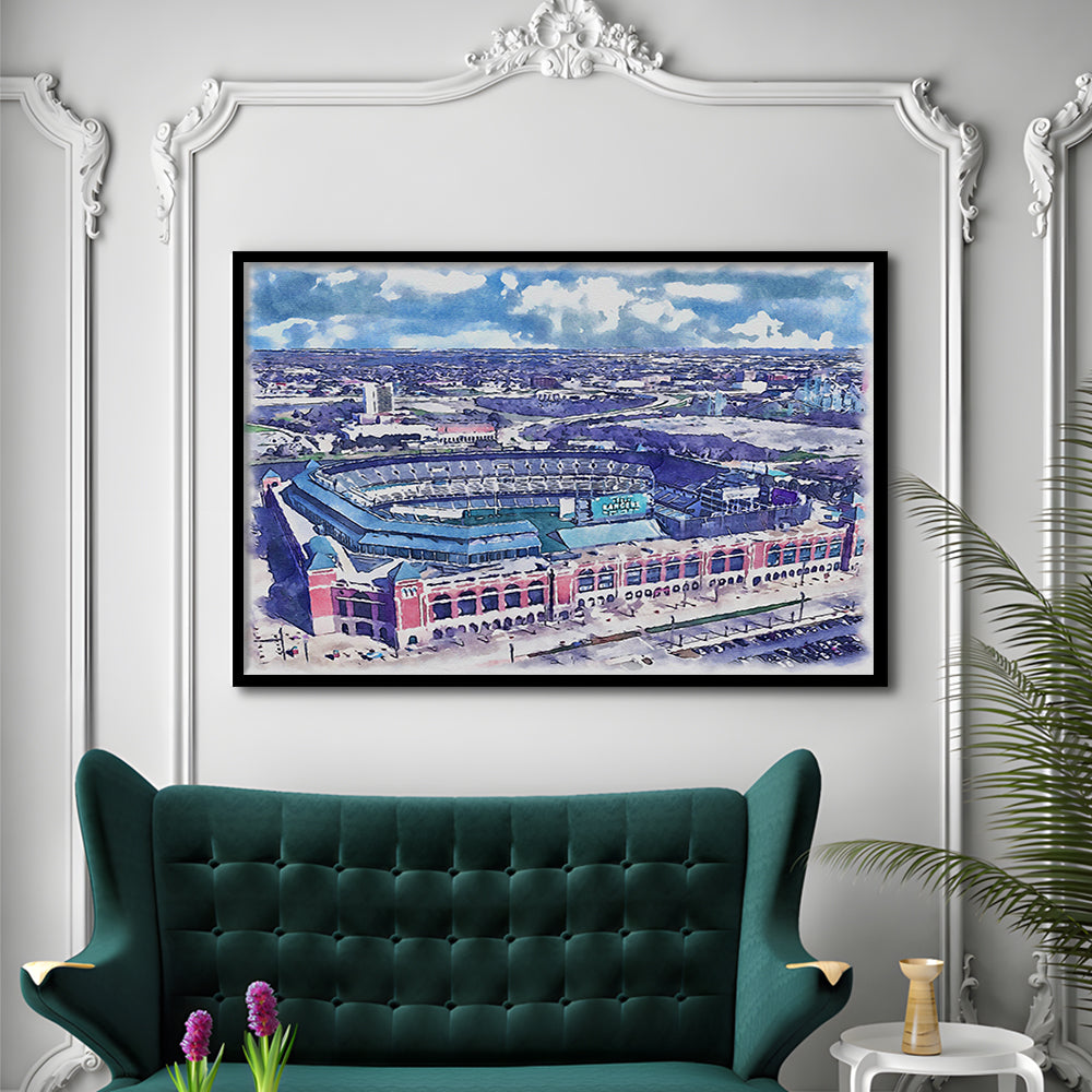 Globe Life Field Painting Stadium Watercolor, Arlington Texas Baseball, Sport Gift Art, Framed Art Print Wall Decor