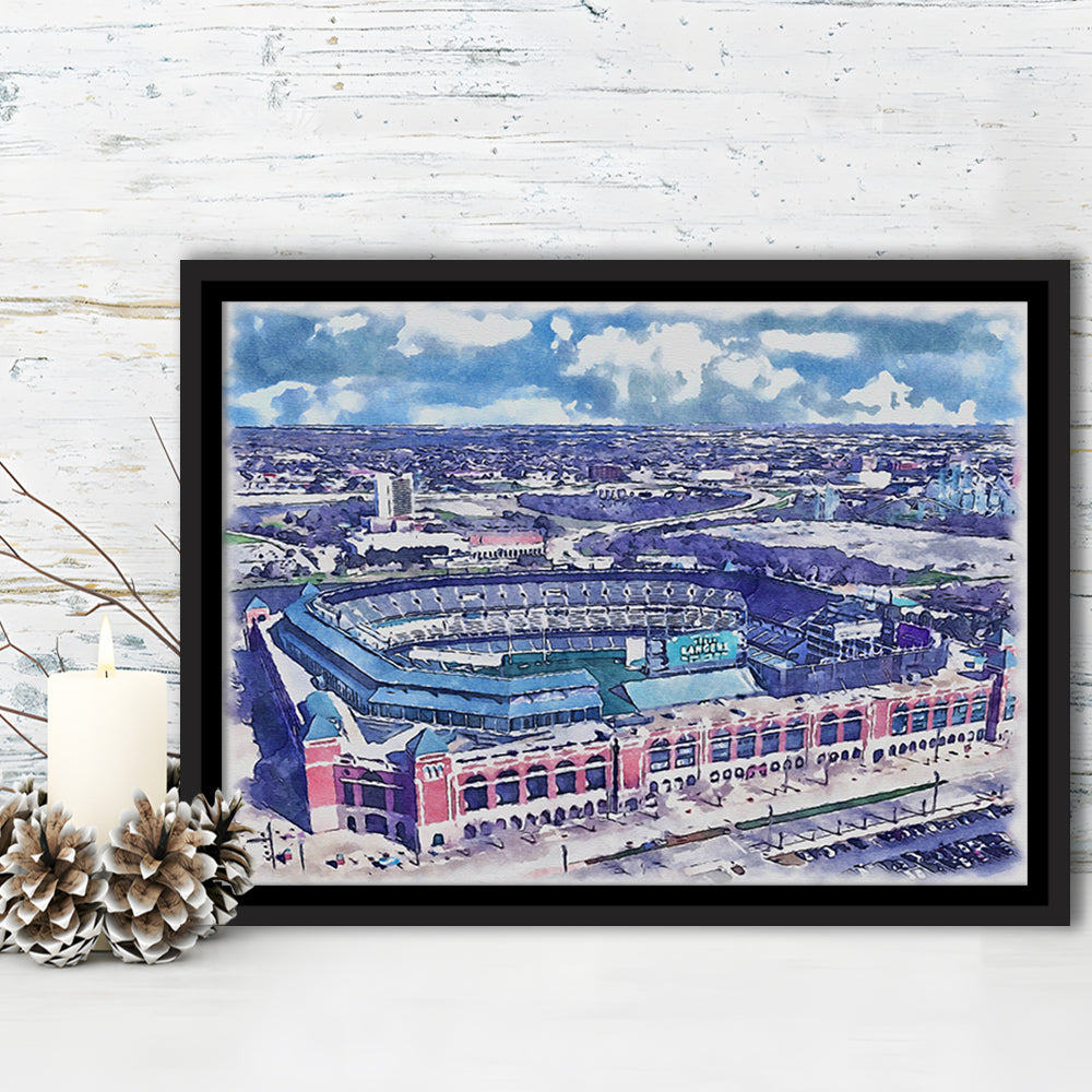 Globe Life Field Painting Stadium Watercolor, Arlington Texas Baseball, Sport Gift Art, Framed Canvas Print Wall Art