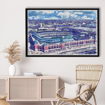 Globe Life Field Painting Stadium Watercolor, Arlington Texas Baseball, Sport Gift Art, Framed Canvas Print Wall Art