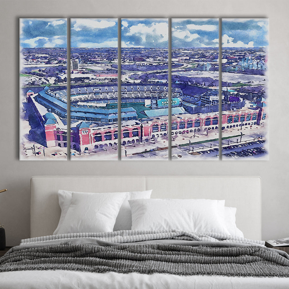 Globe Life Field Painting Stadium Watercolor, Arlington Texas Baseball, Sport Art, Extra Large Canvas Print Wall Art