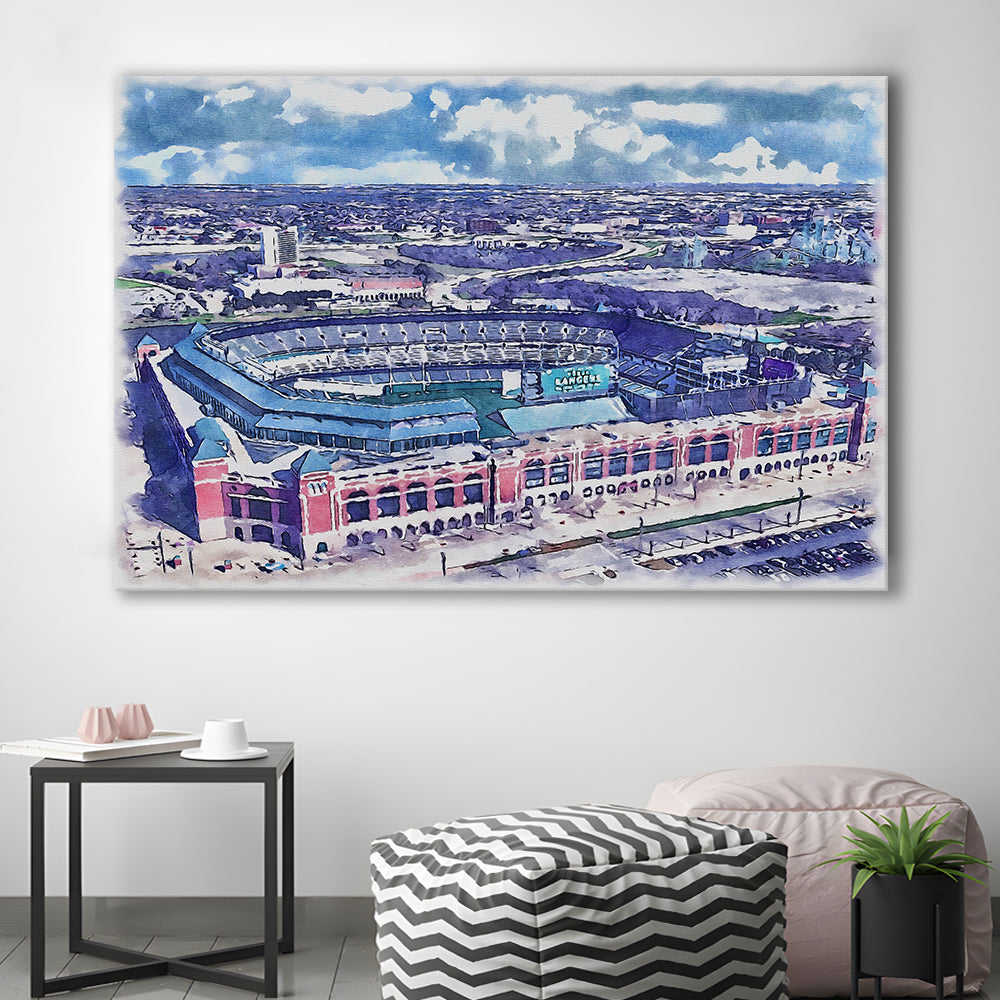 Globe Life Field Painting Stadium Watercolor, Arlington Texas Baseball, Sport Art, Gifts for him, Canvas Print Wall Art