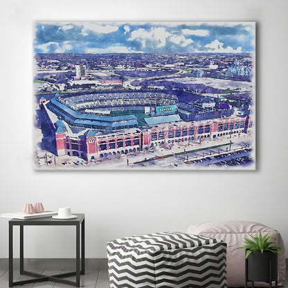 Globe Life Field Painting Stadium Watercolor, Arlington Texas Baseball, Sport Art, Gifts for him, Canvas Print Wall Art