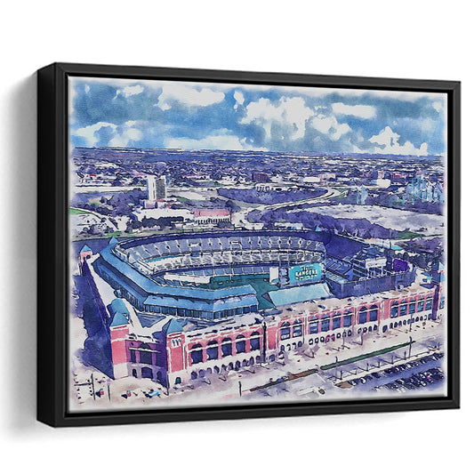 Globe Life Field Painting Stadium Watercolor, Arlington Texas Baseball, Sport Gift Art, Framed Canvas Print Wall Art