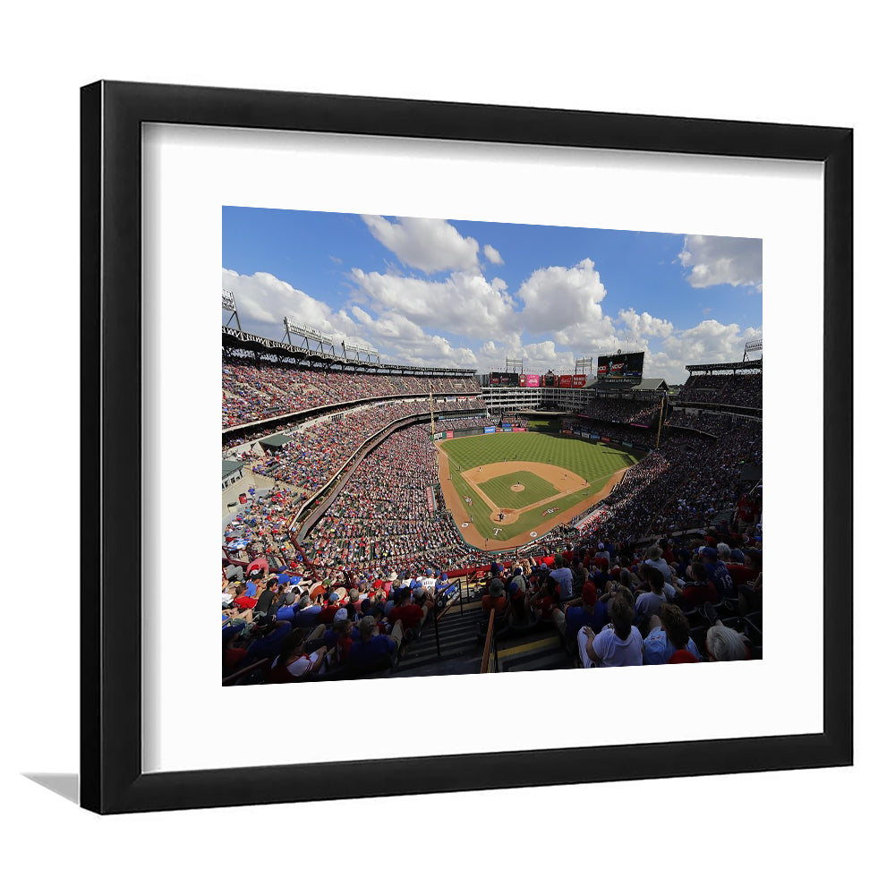 Globe Life Field in Arlington, Stadium Canvas, Sport Art, Gift for him, White Border Framed Art Print Wall Decor
