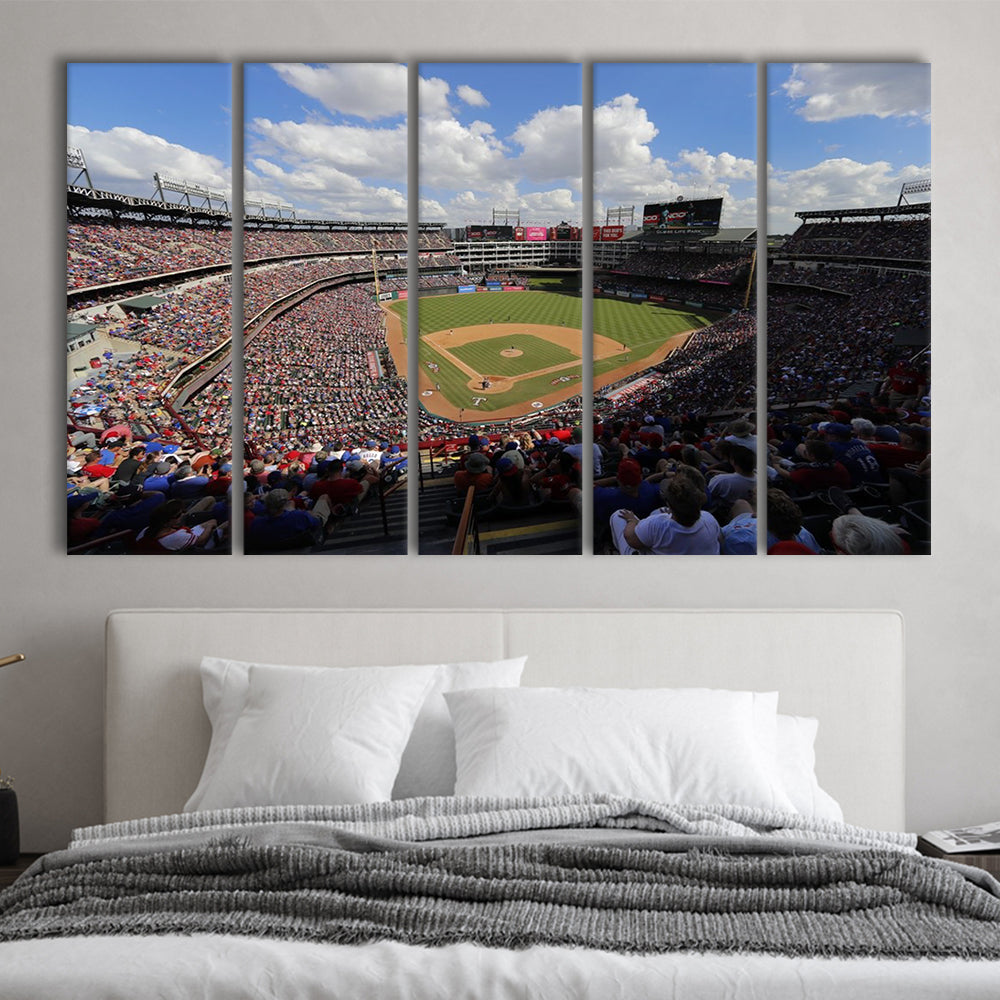 Globe Life Field in Arlington, Stadium Canvas, Sport Art, 5 Panel B, Extra Large Canvas, Canvas Print Wall Art