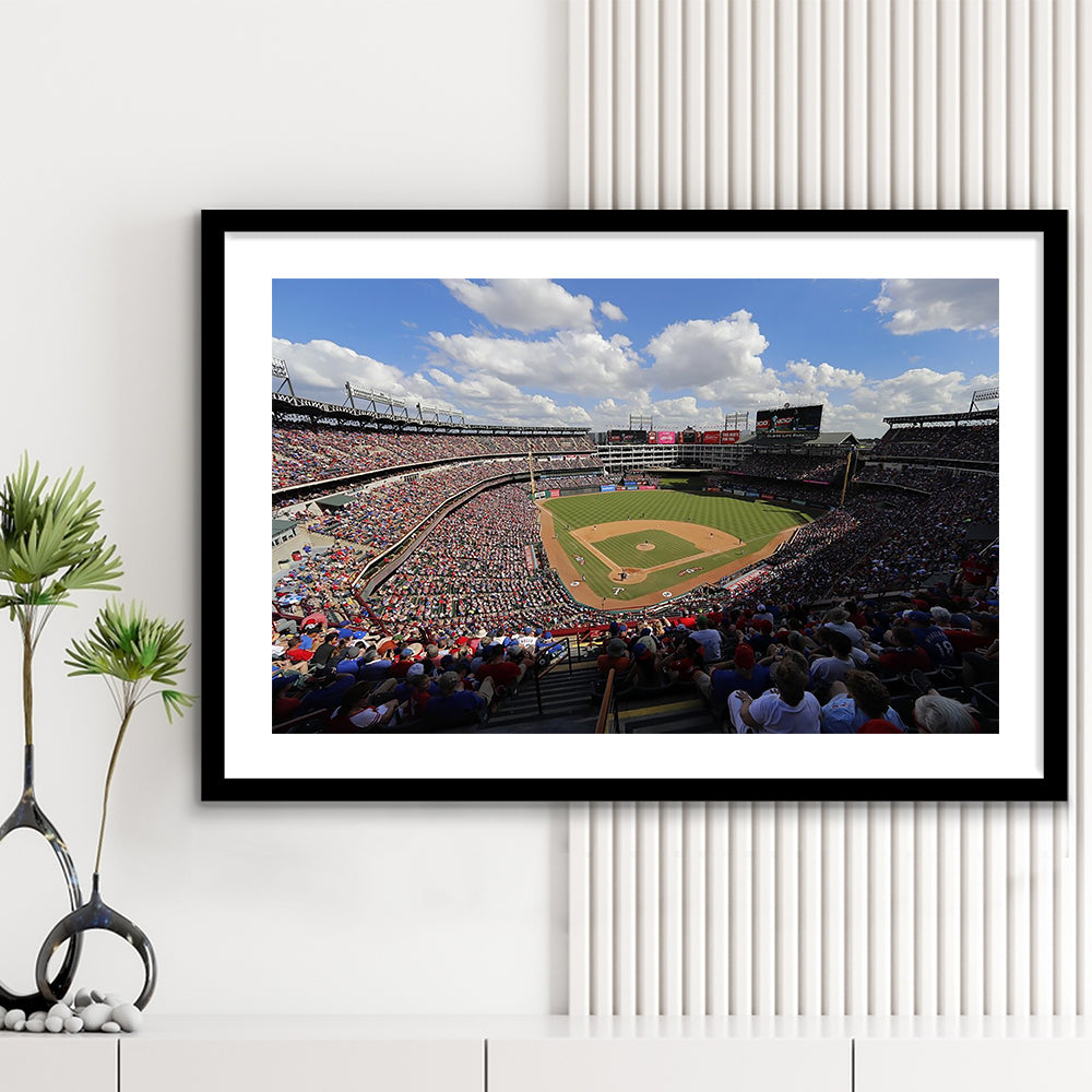 Globe Life Field in Arlington, Stadium Canvas, Sport Art, Gift for him, White Border Framed Art Print Wall Decor