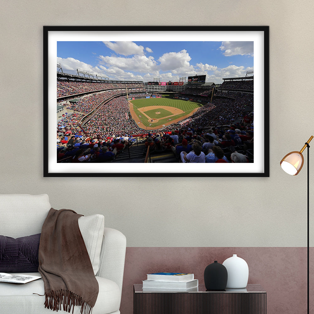 Globe Life Field in Arlington, Stadium Canvas, Sport Art, Gift for him, White Border Framed Art Print Wall Decor