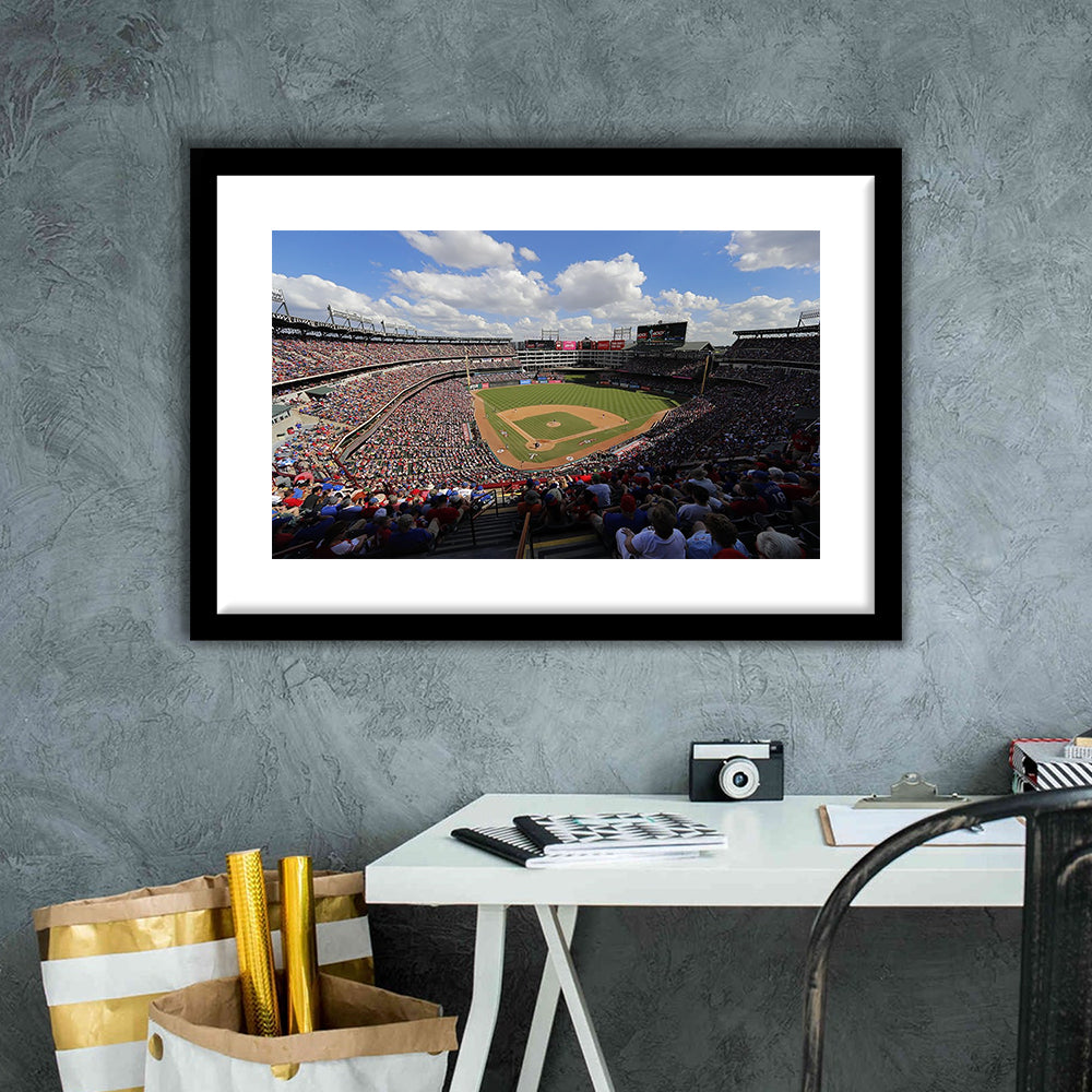 Globe Life Field in Arlington, Stadium Canvas, Sport Art, Gift for him, White Border Framed Art Print Wall Decor