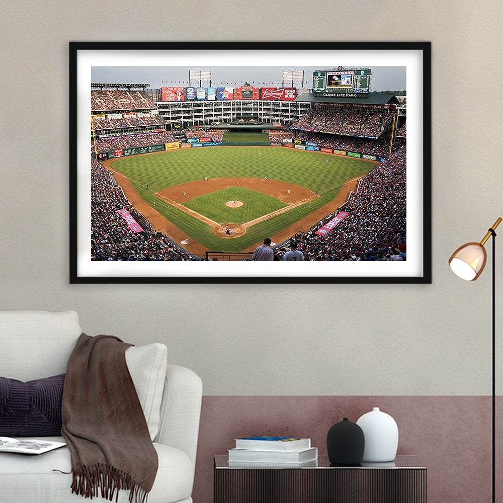 Globe Life Park, Stadium Canvas, Sport Art, Gift for him, White Border Framed Art Print Wall Decor
