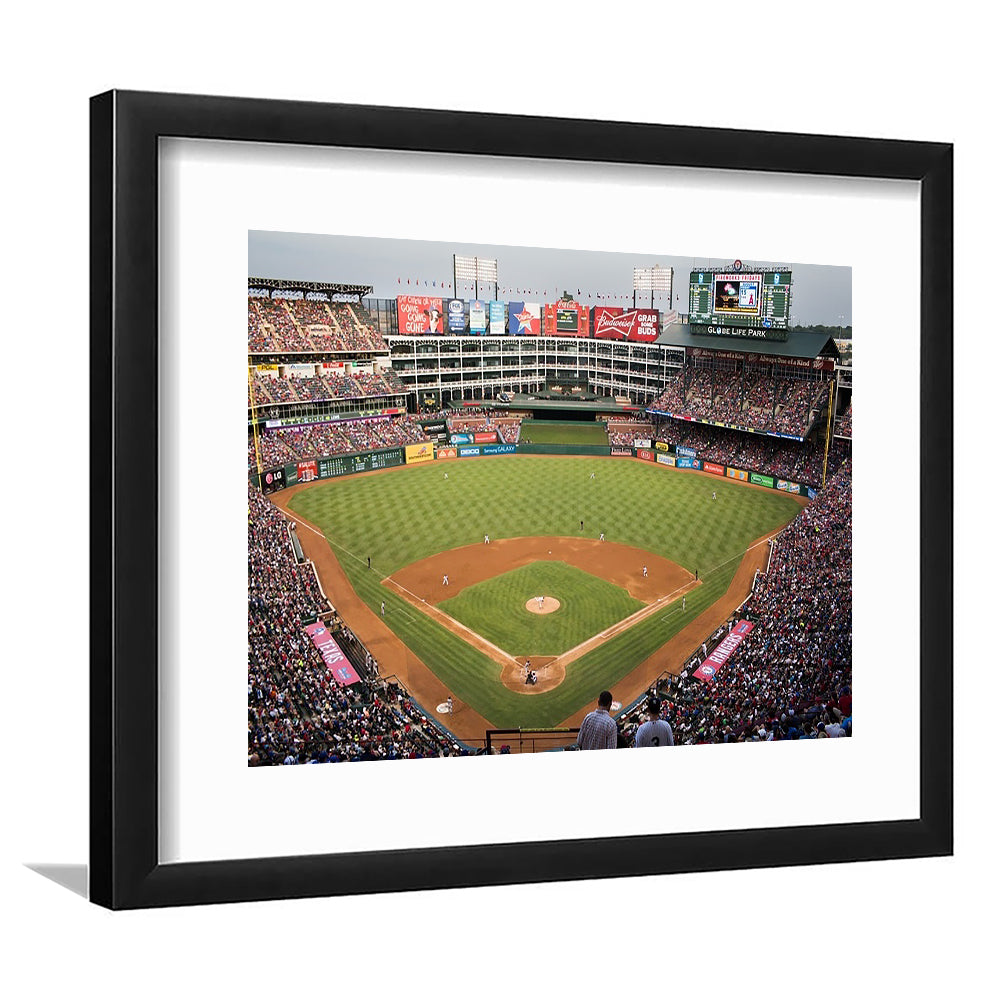 Globe Life Park, Stadium Canvas, Sport Art, Gift for him, White Border Framed Art Print Wall Decor