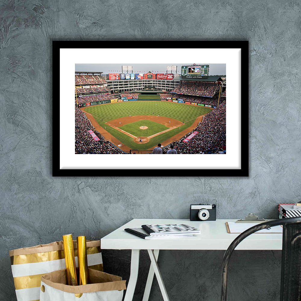 Globe Life Park, Stadium Canvas, Sport Art, Gift for him, White Border Framed Art Print Wall Decor