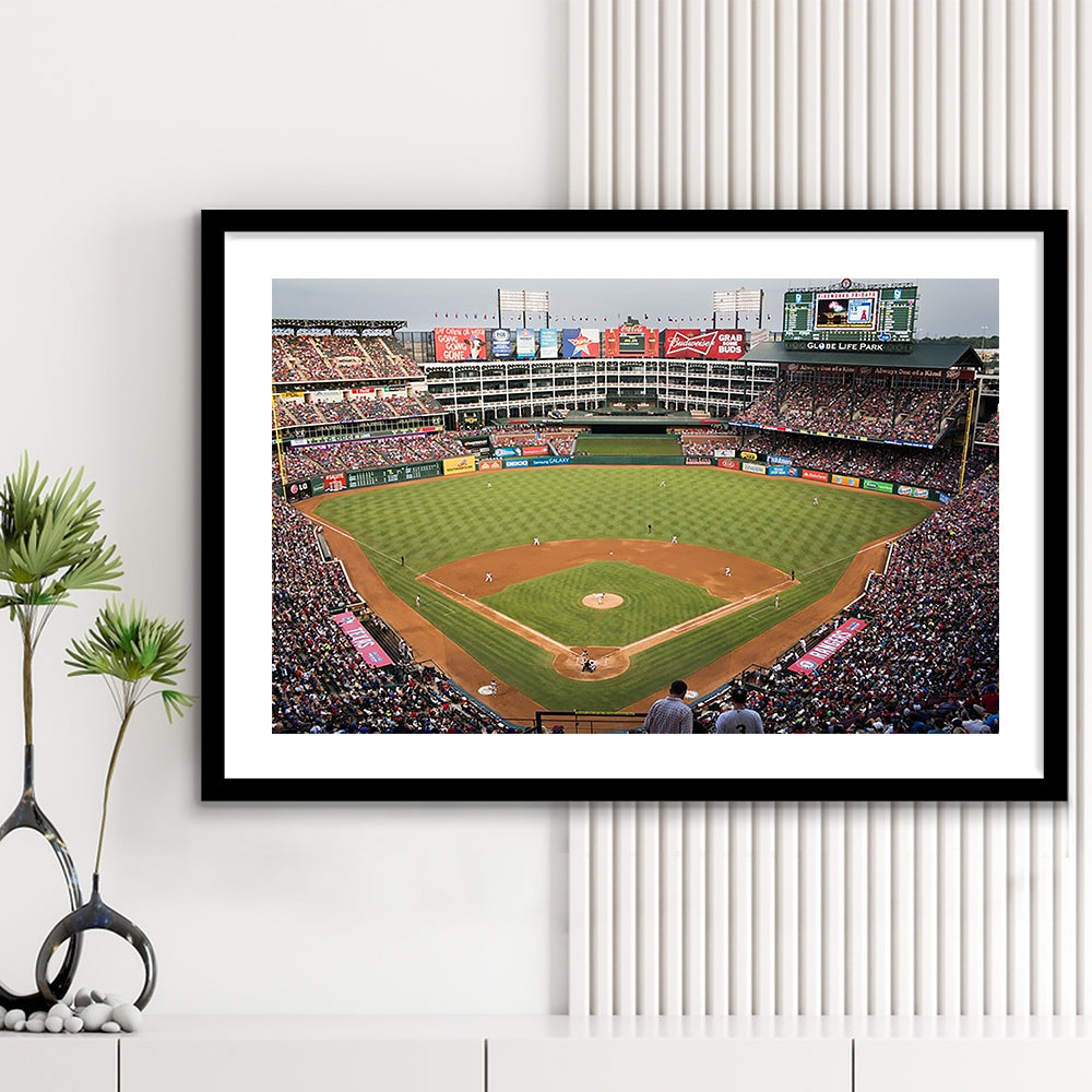 Globe Life Park, Stadium Canvas, Sport Art, Gift for him, White Border Framed Art Print Wall Decor